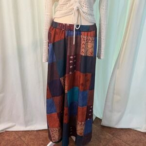 Romwe Patchwork Maxi Skirt Womens L Multicolor Good Vintage Boho Chic